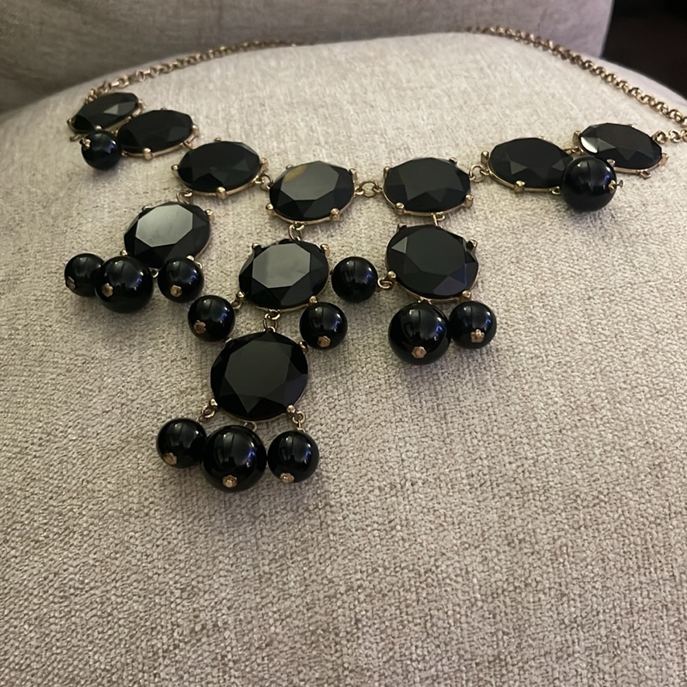 26” Chunky Statement Bib Faceted Bubble Necklace‎ Black Gold Beaded Bold Dressy